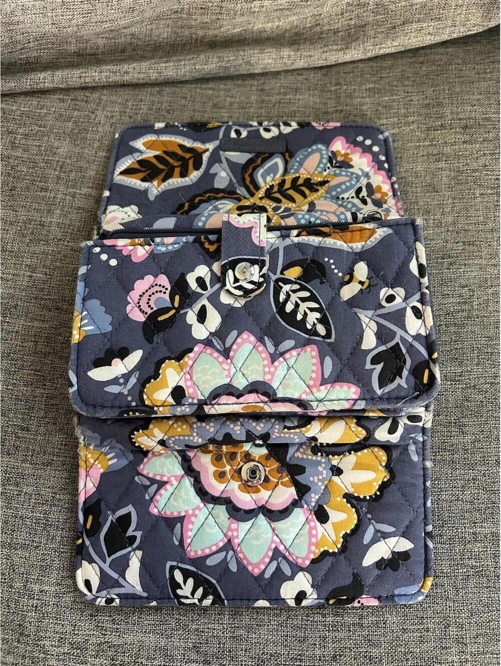 Vera Bradley Tri Fold Wallet In Charmont Meadow With Flap Snap Closure - Picture 3 of 7